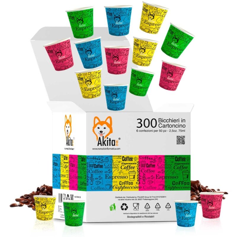 foto del prodotto 300 bicchierini caff monouso colorati di carta compostabile da 75ml