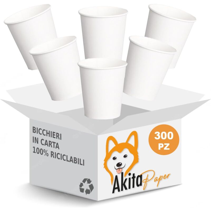 foto del prodotto 300 pz bicchieri monouso in carta bianchi da 200 ml akitaink