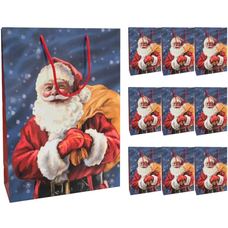 foto del prodotto 30366 10 sacchetti regalo babbo natale, 10 pezzi, 18 x 23 x 8 cm, sacchetti di carta, sacchetti regalo, sacchetti natalizi idena