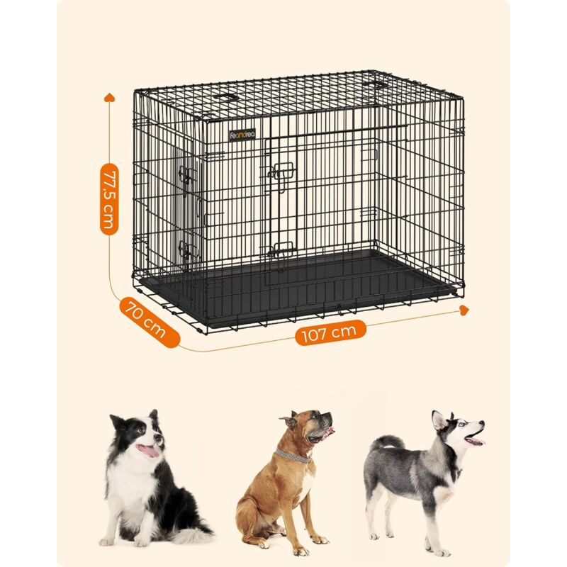 foto del prodotto feandrea gabbia trasportino per cane animali domestici pieghevole doppia porta in metallo nero 107cm x 70cm x 77.5cm da songmics nero