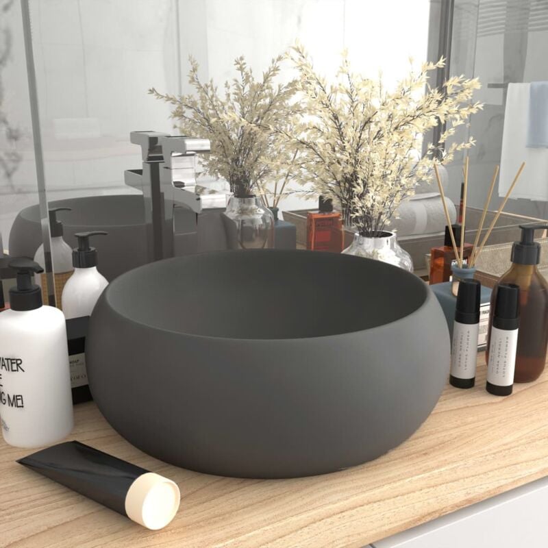foto del prodotto vidaxl lavandino lusso rotondo grigio scuro opaco 40x15 cm in ceramica