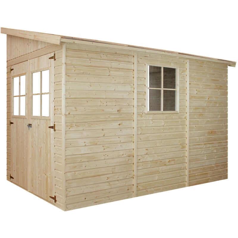foto del prodotto timbela casa da giardino in legno naturale senza parete laterale con pavimento impregnato 318x216 cm 6 m magazzino esterno con finestre
