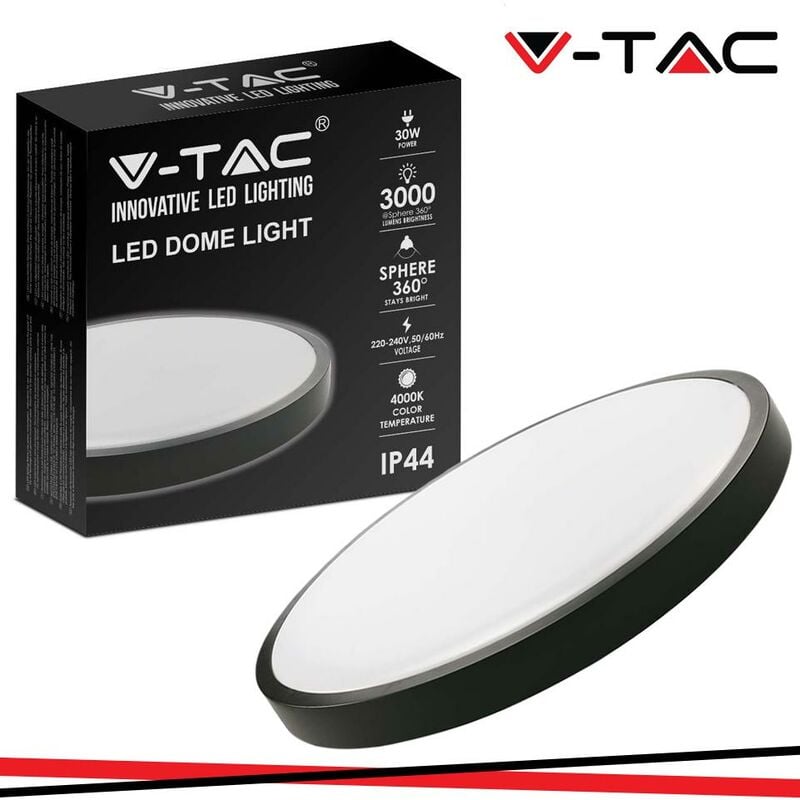 foto del prodotto 30w led dome light rotondo cornice nera 4000k ip44 - luce naturale