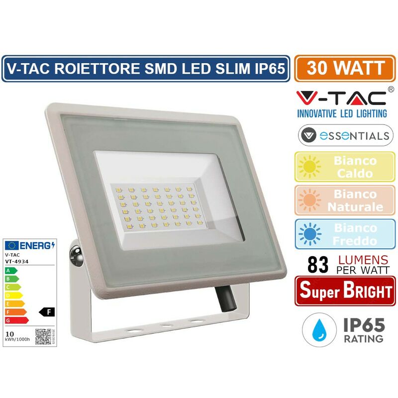 foto del prodotto 30w led proiettore smd f series corpo bianco4000k luce naturale