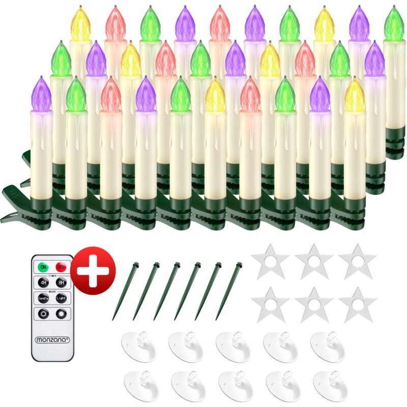 foto del prodotto 30x candele led di natale senza cavi dimmerabile effetto tremolio timer telecomando batterie bianco colorato colorato monzana