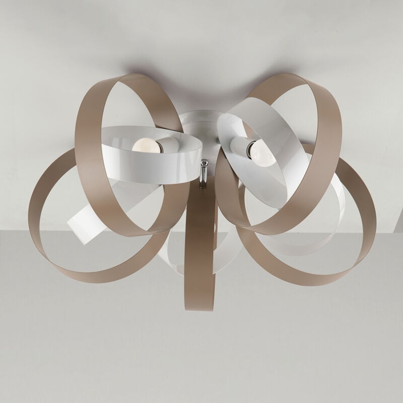 foto del prodotto bonetti illumina plafoniera moderno 5 luci cerchi ferro bianco e tortora serie bolla