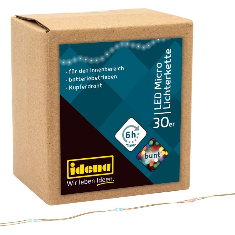 foto del prodotto 31096 micro catena luminosa a led con 30 led, con funzione timer per 6 ore, funzionamento a batteria, circa 3,2 m di lunghezza, decorazione per