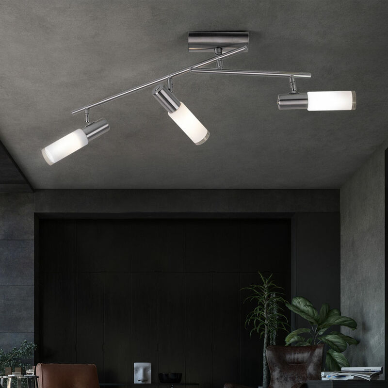 foto del prodotto plafoniera, plafoniera, faretto, lampada da soggiorno, spot mobile, 3 fiamme, acciaio, nichel opaco, vetro bianco, 3x e14, l 51,5 cm eglo 27231