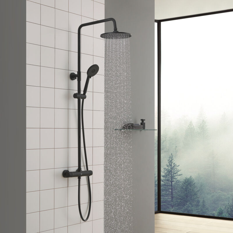 immagine 0 del prodotto colonna doccia termostatica con miscelatore colonna doccia termostatica 38 c doccetta con getti multipli regolabile in altezza nero cecipa