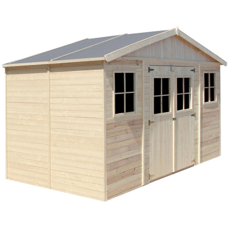 foto del prodotto timbela casa da giardino in legno naturale con pavimento impregnato a246x418x220 cm 8 m magazzino esterno con finestre capanno da giardino