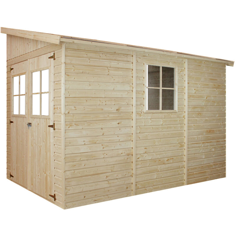 foto del prodotto timbela casa da giardino in legno naturale senza parete laterale 318x216 cm 6 m magazzino esterno con finestre capanno da giardino bici,