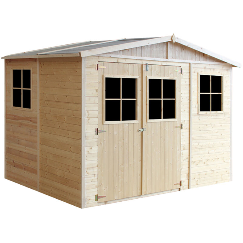 foto del prodotto casa da giardino in legno naturale a226x216x324 cm 6 m magazzino esterno con finestre capanno da giardino bici, deposito attrezzi e rimessa