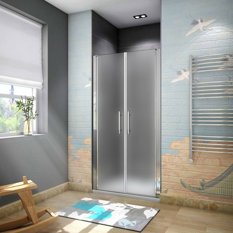 foto del prodotto box doccia per nicchia doppia porta battente saloon in vetro 6mm temperato opaco satinato anticalcare 90x185cm