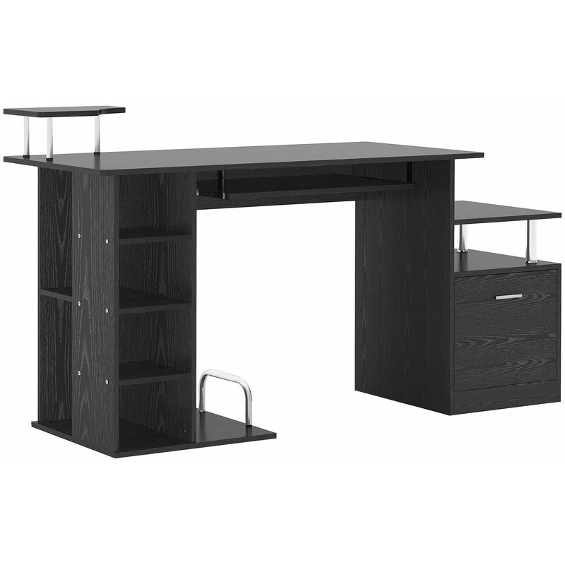 foto del prodotto benzoni scrivania porta pc moderna tavolo da ufficio con ripiani tastiera scorrevole 152x60x88 cm nero
