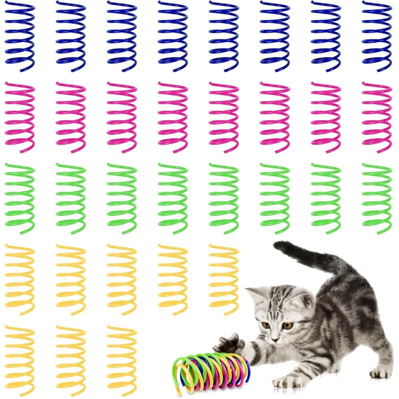 foto del prodotto 32 pezzi giocattoli a molla per gatti, molle a spirale in plastica, giocattoli interattivi per gattini pigri e colorati che saltano 4 colori 