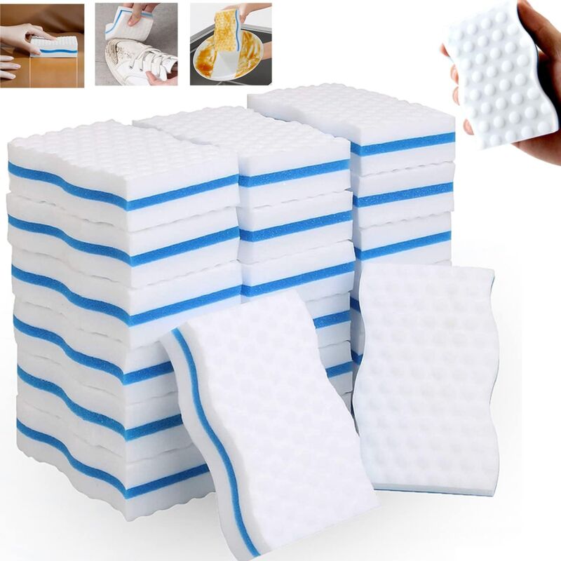 foto del prodotto 32 spugne magiche bianche spessore 25 mm, spugna per la pulizia in melamina, gomma magica per piscina, pareti, bagno, cucina, pavimento, pareti,