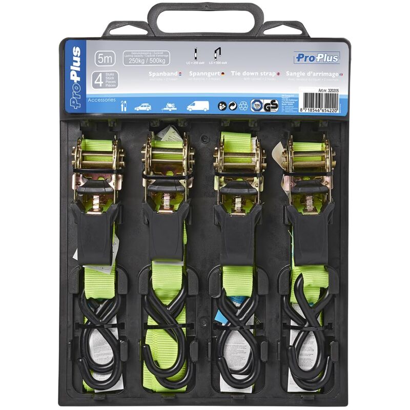 foto del prodotto 320204 cinghia di fissaggio con tenditore a cricchetto e 2 ganci, 5 m proplus