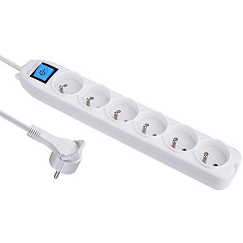 foto del prodotto 32043, ciabatta a 5 prese con interruttore spina piatta, lunghezza 1,5 m, colore bianco - electraline