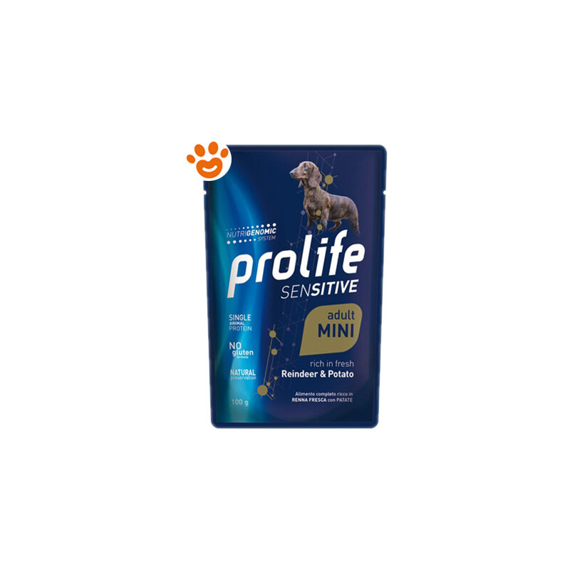 foto del prodotto dog sensitive adult mini renna e patate dog sensitive adult mini renna e patate bustina da 100 gr prolife