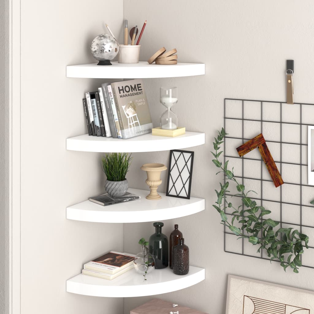 foto del prodotto 323909 floating corner shelves 4 pcs high gloss white 35x35x3,8 cm mdf cod mxl 33127