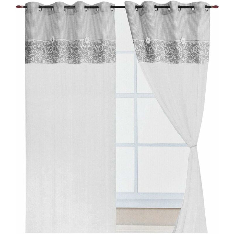foto del prodotto emmevi mv s.p.a. tende coppia finestra porta interno tessuto shabby chic margherita grigio 140x290 cm