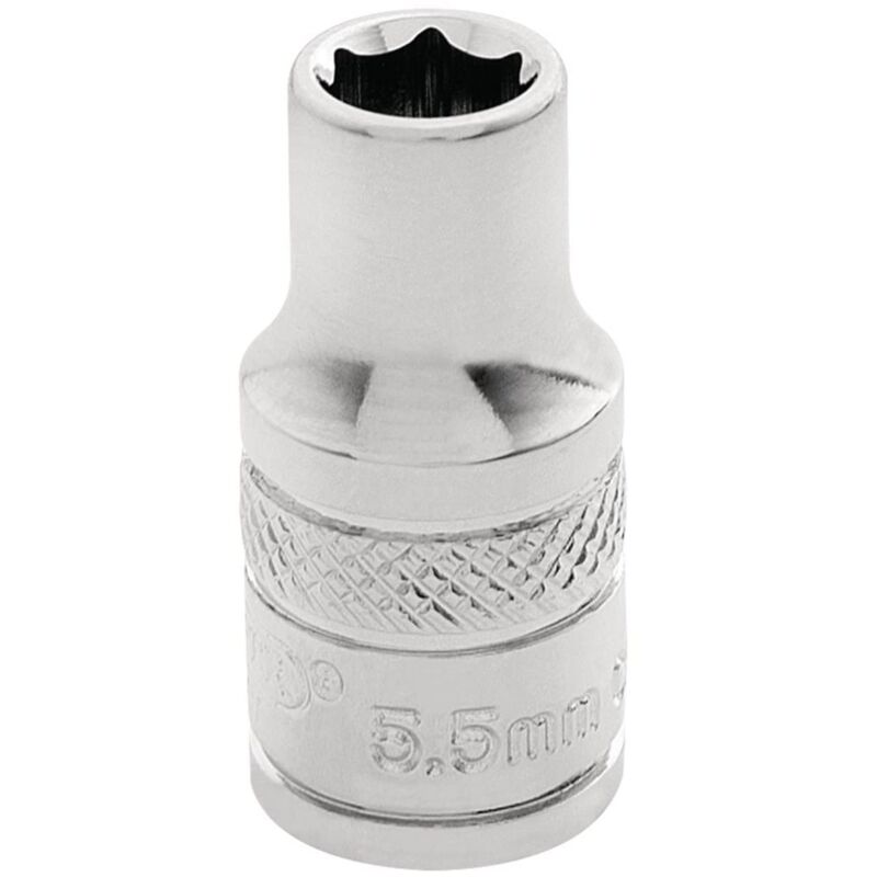 foto del prodotto 32449 chiave a bussola metrica cromata lucida, attacco quadro da 1 4 , dimensioni 5,5 mm, colore blu draper