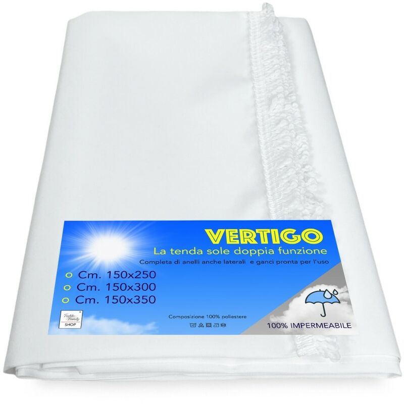 foto del prodotto tex family tenda sole vertigo da esterno giardino balcone bianco unito impermeabile e idrorepellente cm. 150 x 300
