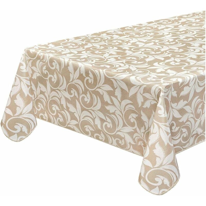 foto del prodotto tovaglia antimacchia cucina elegante barocco bordata cotone plastificato proteggi tavolo copritavolo beige 135x180 cm