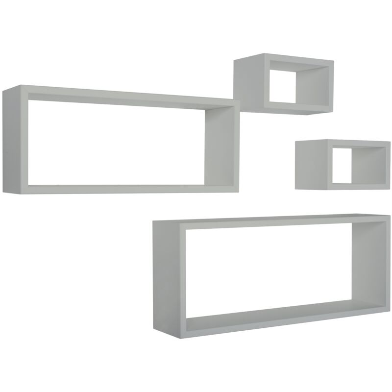 foto del prodotto mensola da parete scaffale cubo set 4 pezzi grigio salotto camera soggiorno moderno merlino