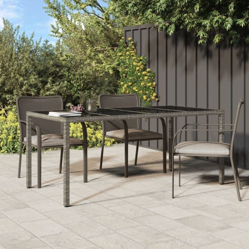 foto del prodotto tavolo giardino grigio 190x90x75 cm vetro temperato polyrattan vidaxl
