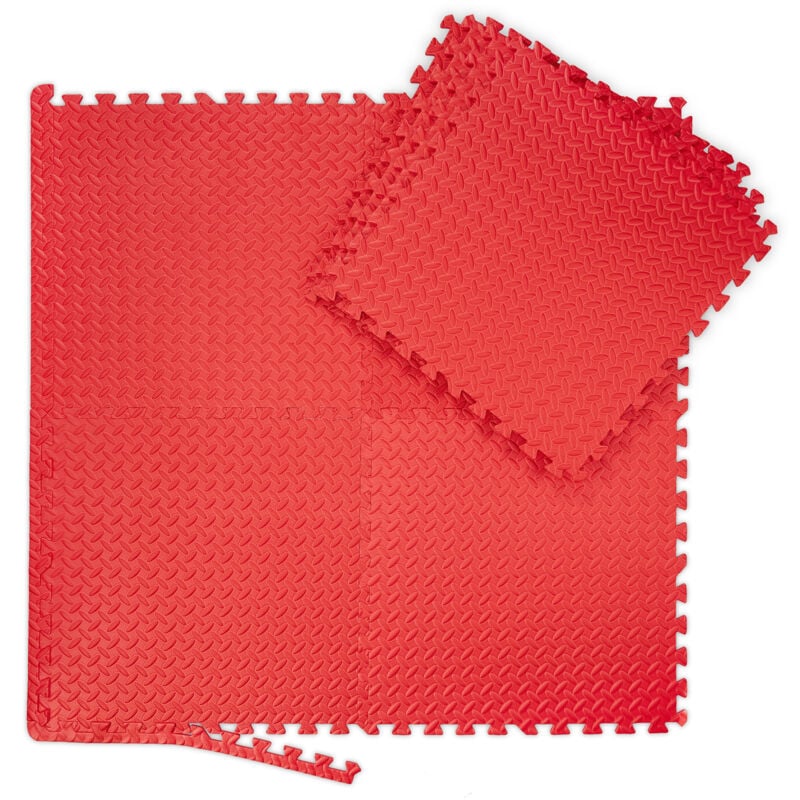 foto del prodotto 32x tappeto da fitness a puzzle, prodotti per la palestra, tappetino con bordo, eva, area 3 m , lxp 60 x 60, rosso