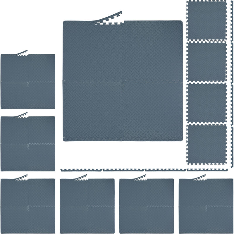 foto del prodotto 32x tappeto da palestra, per bambini, puzzle da assemblare, 60x60 cm, con bordi, fonoassorbente, gomma eva, grigio