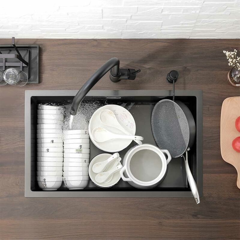 foto del prodotto lavello da cucina lavorato a mano 74x44x20 cm lavello incasso 1 vasca in acciaio inox negro lavandino cucina singolo lavello incasso