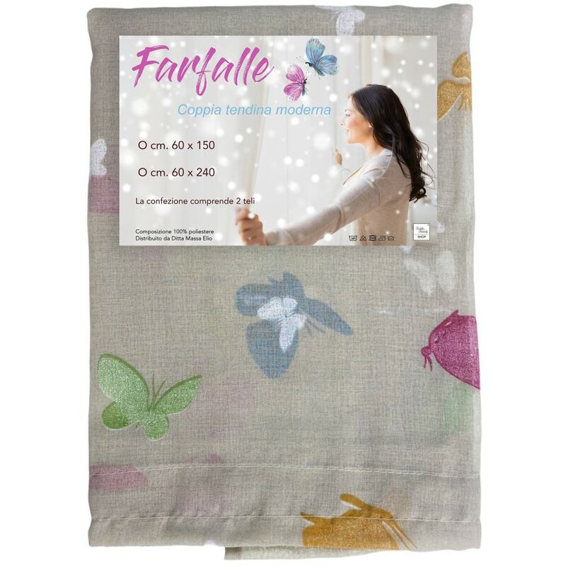 foto del prodotto tex family coppia tendina vetro farfalle beige larghe cm. 60 da finestra e da porta coppia 2 teli cm. 60x150