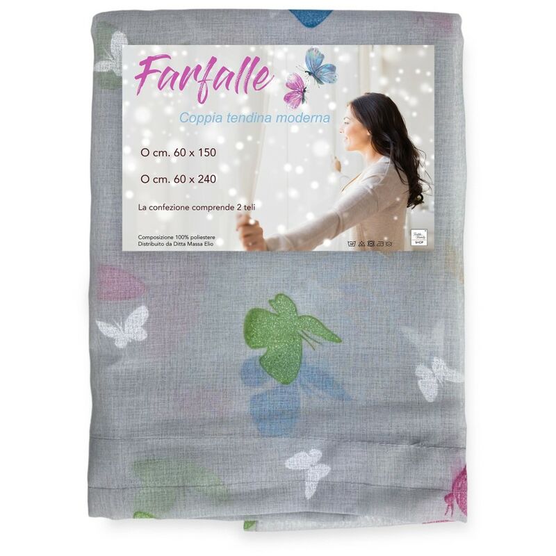 foto del prodotto tex family coppia tendina vetro farfalle grigio larghe cm. 60 da finestra e da porta coppia 2 teli cm. 60x150