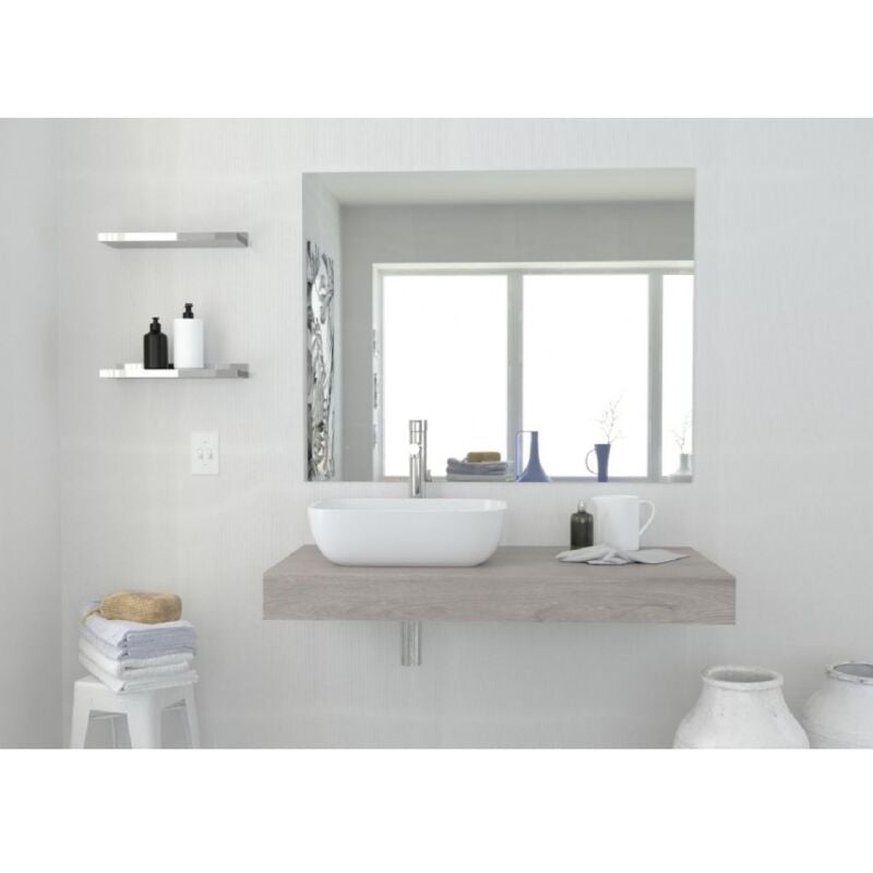 foto del prodotto mensola bagno 120x10 cm rovere chiaro con lavabo da appoggio girasole 120 cm standard