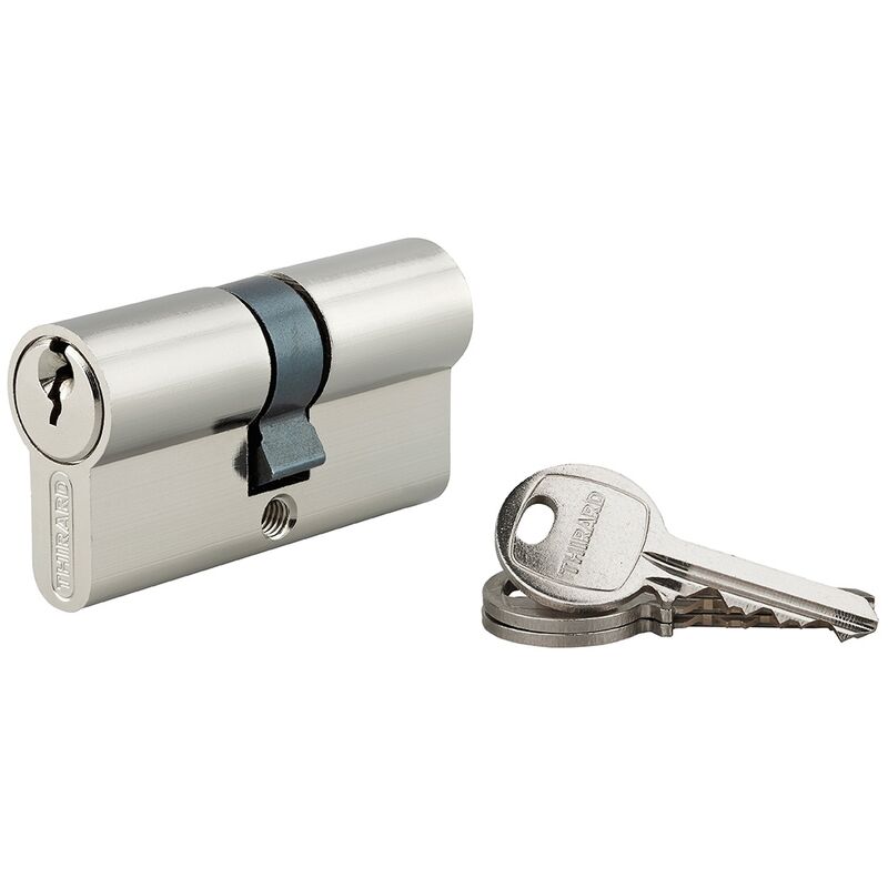 foto del prodotto thirard cilindro europeo a doppia entrata sa 30x30mm, vite 45mm, antisfilamento, nichel, 3 chiavi