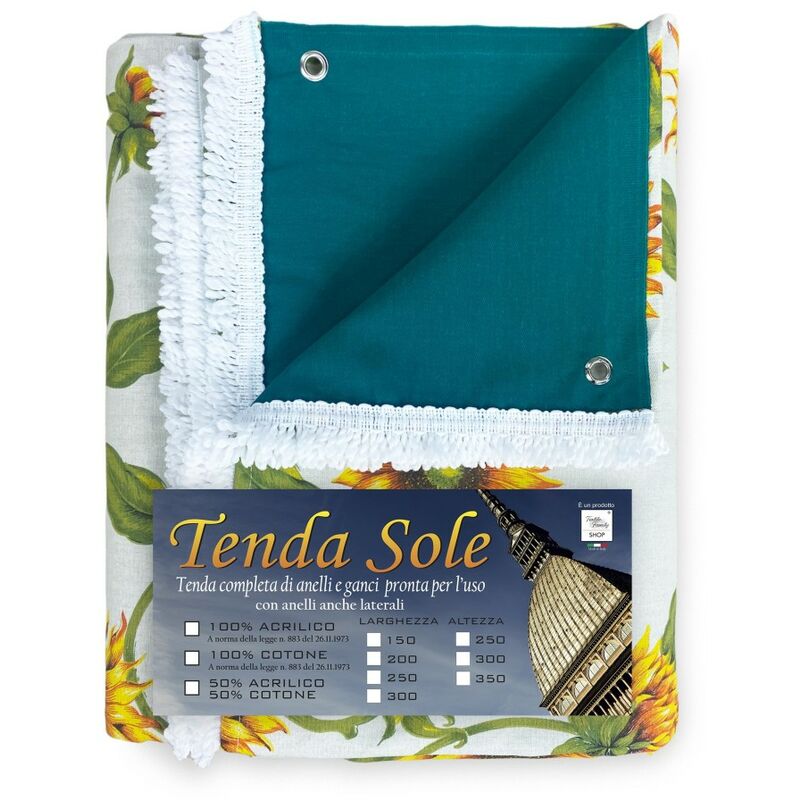 foto del prodotto tenda sole da esterno giardino stampata girasole confezionata cm. 150x250