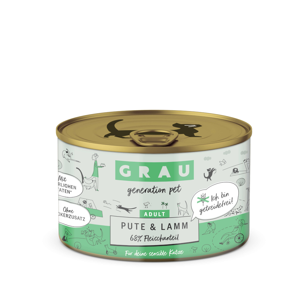 foto del prodotto grau adult senza cereali 6 x 200 g alimento umido per gatti tacchino agnello