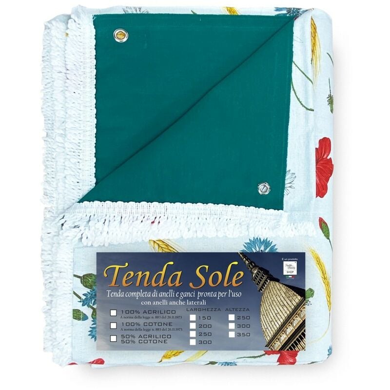 foto del prodotto tenda sole da esterno giardino stampata papaveri confezionata cm. 300x350