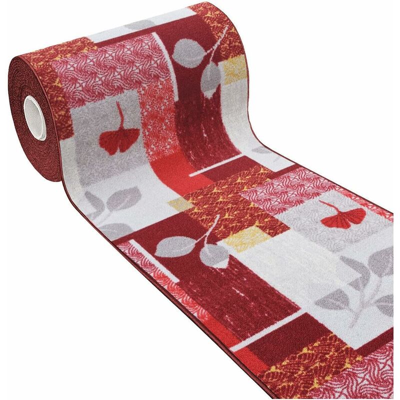 foto del prodotto tappeto cucina antiscivolo bordato passatoia ingresso lavabile fantasia foglie 100 made in italy rosso 57x40 cm