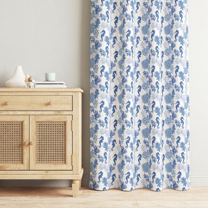 foto del prodotto tex family tenda coralli e cavallucci marini blu cm. 150x280 confezionata made in italy
