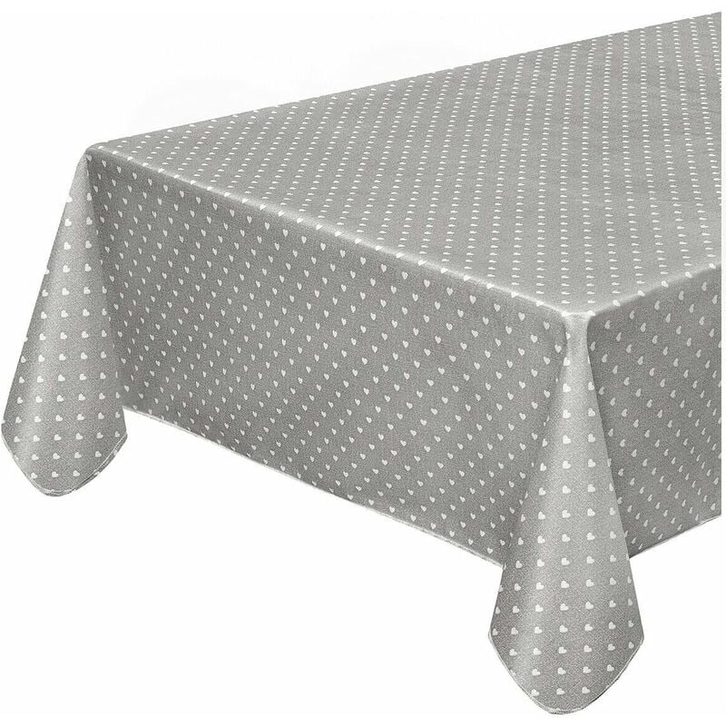 foto del prodotto tovaglia antimacchia cucina cuori bordata cotone plastificato proteggi tavolo copritavolo grigio 135x230 cm