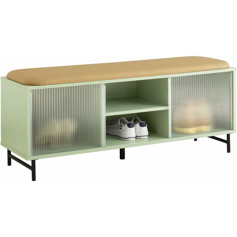 foto del prodotto mobili per scarpe scarpiera con 2 ante in vetro panca con seduta panca ingresso con anta scorrevole 110x32x46 cm verde fsr115 gr sobuy