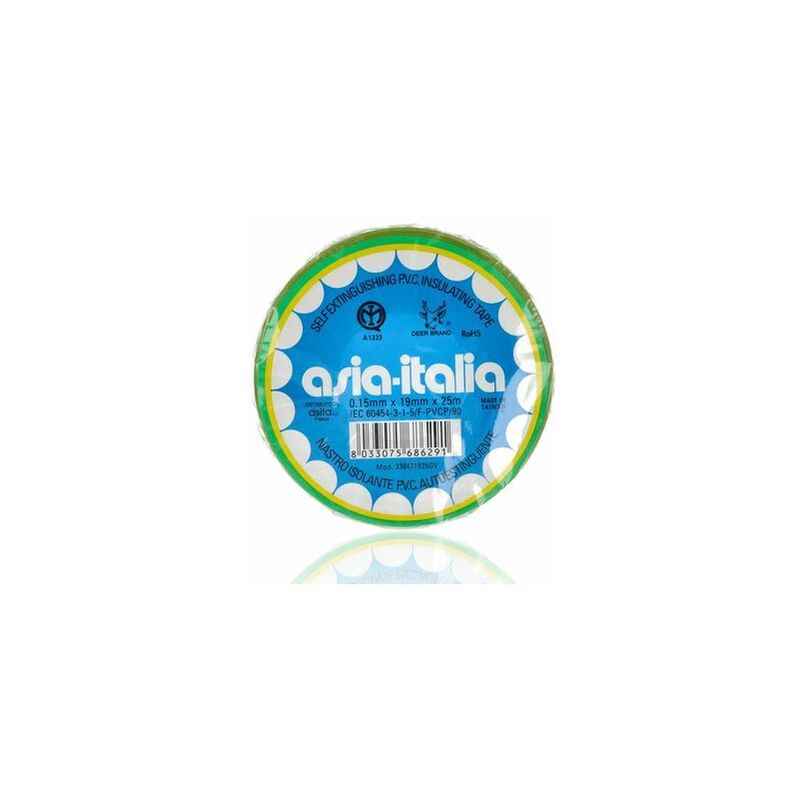 foto del prodotto 338471925gv nastro isolante pvc 19mm 0.15mmx19mmx25m imq giallo verde asita