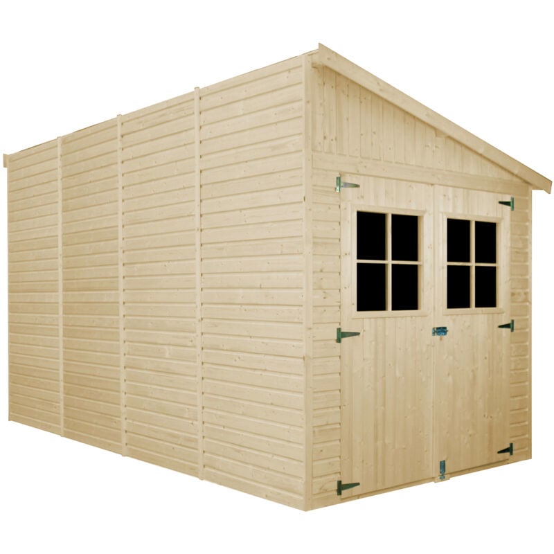 foto del prodotto timbela casa da giardino in legno naturale con parete laterale 416x218 cm 8,1 m magazzino esterno con finestre capanno da giardino bici,