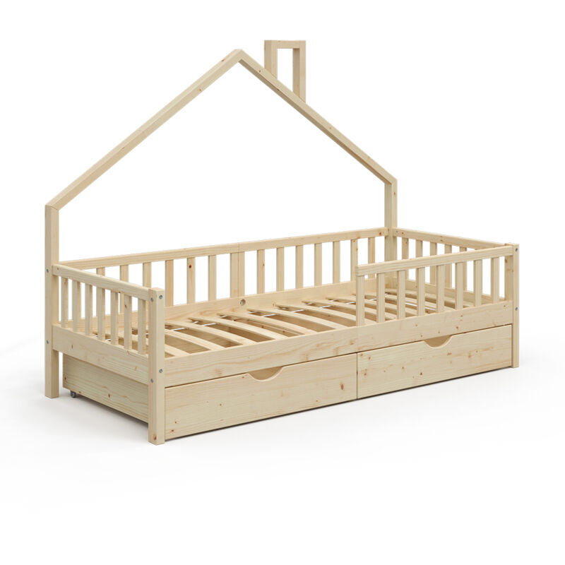 foto del prodotto letto montessori bambini noemi, legno naturale, 90x200 cm con 2 cassetti vitalispa
