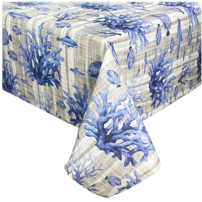foto del prodotto tex family tovaglia antimacchia resinata torino mare pesci mare marino blu cm. 140x140 x4 persone
