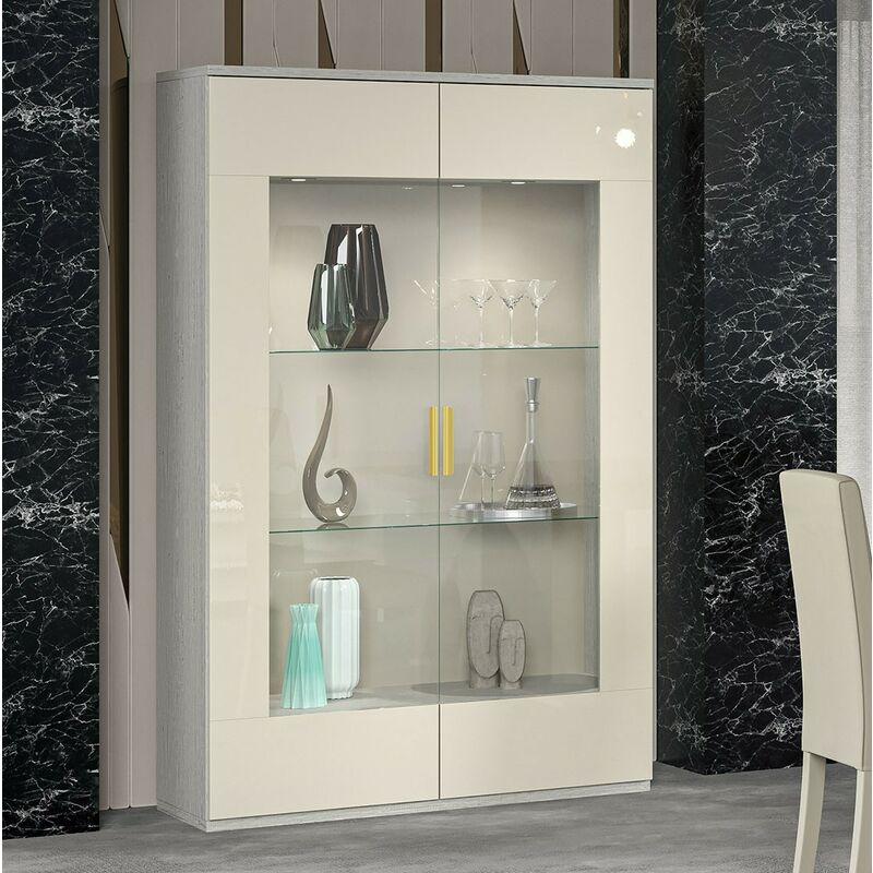 foto del prodotto credenza vetrina quercia bianca 2 ante vetro l.121 cm dream