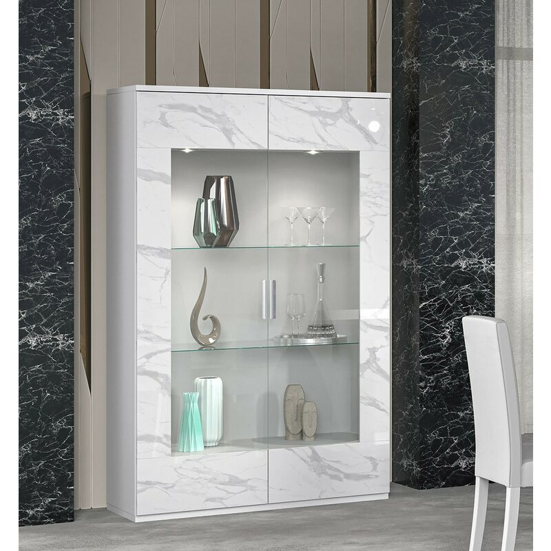 foto del prodotto vetrina laccato bianco effetto marmo 2 ante vetro l. 121 cm dream